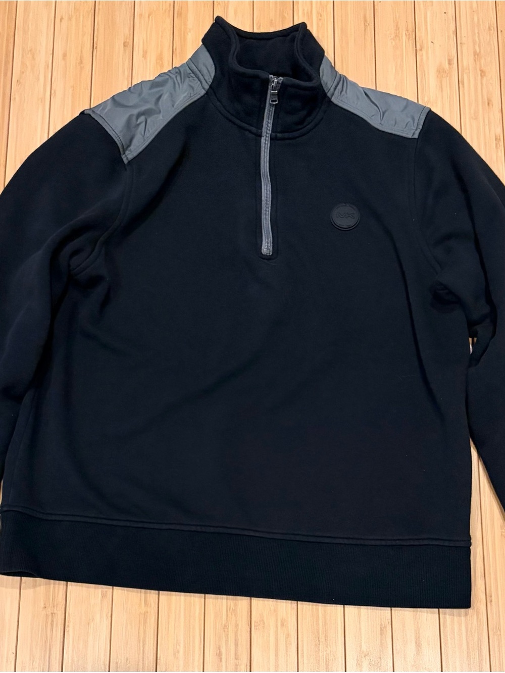 Men's Michael Kors Black Quarter-Zip Sweater with Gray Shoulder Panels